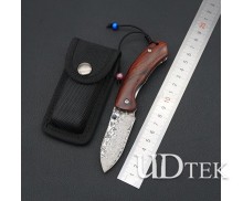 New Damascus sandalwood handmade forged folding knife UD19012